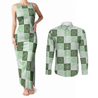 Sage Green Manta Ray Hawaiian Quilt Motif Couples Matching Tank Maxi Dress and Long Sleeve Button Shirt LT05 Green - Polynesian Pride