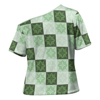 Sage Green Manta Ray Hawaiian Quilt Motif Cross Shoulder Shirt LT05 - Polynesian Pride