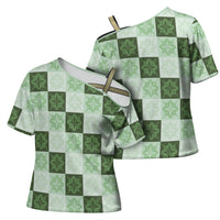 Sage Green Manta Ray Hawaiian Quilt Motif Cross Shoulder Shirt LT05 - Polynesian Pride