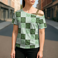 Sage Green Manta Ray Hawaiian Quilt Motif Cross Shoulder Shirt LT05 - Polynesian Pride