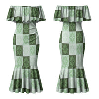 Sage Green Manta Ray Hawaiian Quilt Motif Family Matching Mermaid Dress and Hawaiian Shirt LT05 Mom's Dress Green - Polynesian Pride