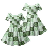 Sage Green Manta Ray Hawaiian Quilt Motif Family Matching Mermaid Dress and Hawaiian Shirt LT05 Daughter's Dress Green - Polynesian Pride
