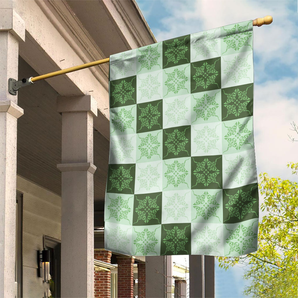 Sage Green Manta Ray Hawaiian Quilt Motif Garden Flag LT05 House Flag Green - Polynesian Pride