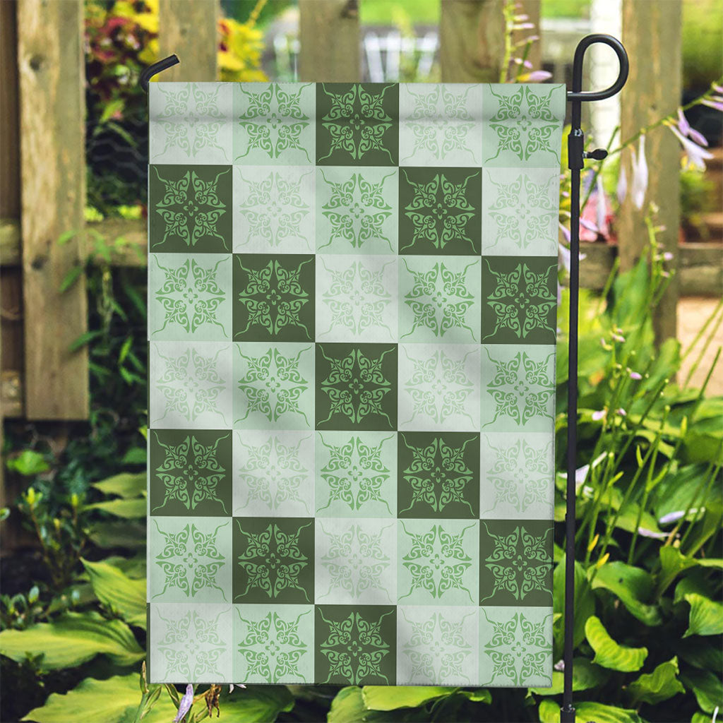Sage Green Manta Ray Hawaiian Quilt Motif Garden Flag LT05 Garden Flag Green - Polynesian Pride