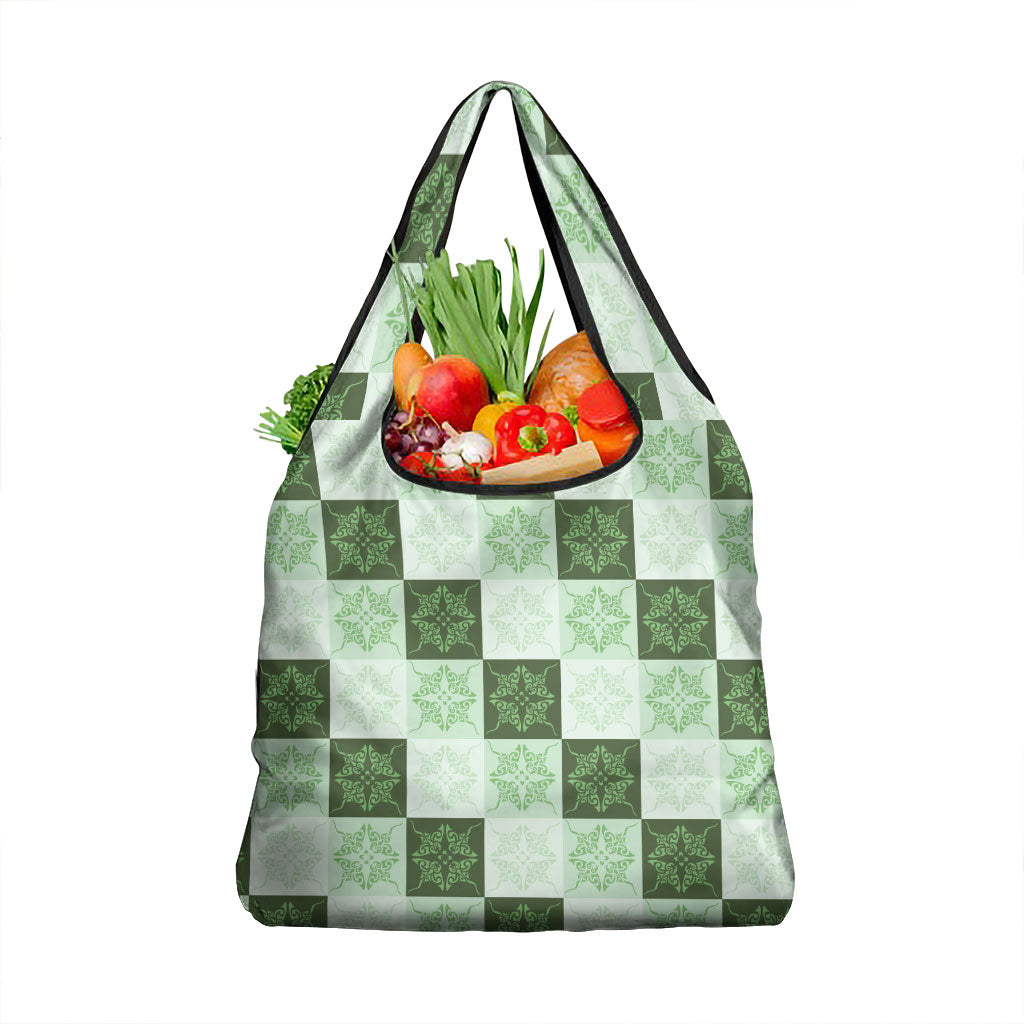 Sage Green Manta Ray Hawaiian Quilt Motif Grocery Bag LT05 1-pack One Size Green - Polynesian Pride