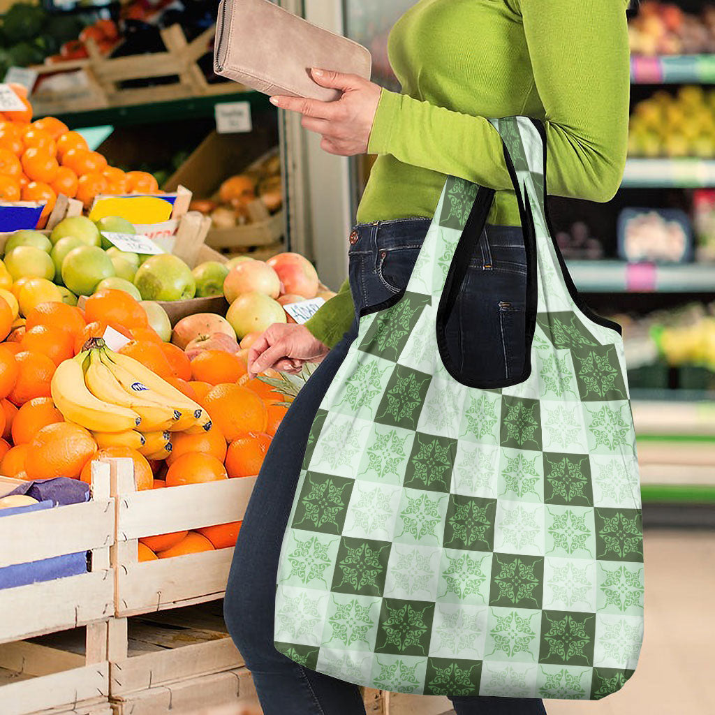 Sage Green Manta Ray Hawaiian Quilt Motif Grocery Bag LT05 - Polynesian Pride