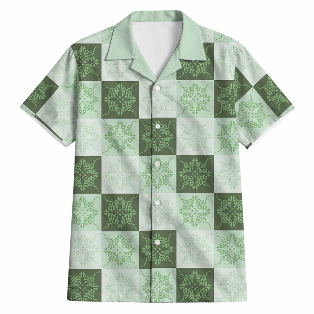 Sage Green Manta Ray Hawaiian Quilt Motif Hawaiian Shirt LT05 Green - Polynesian Pride