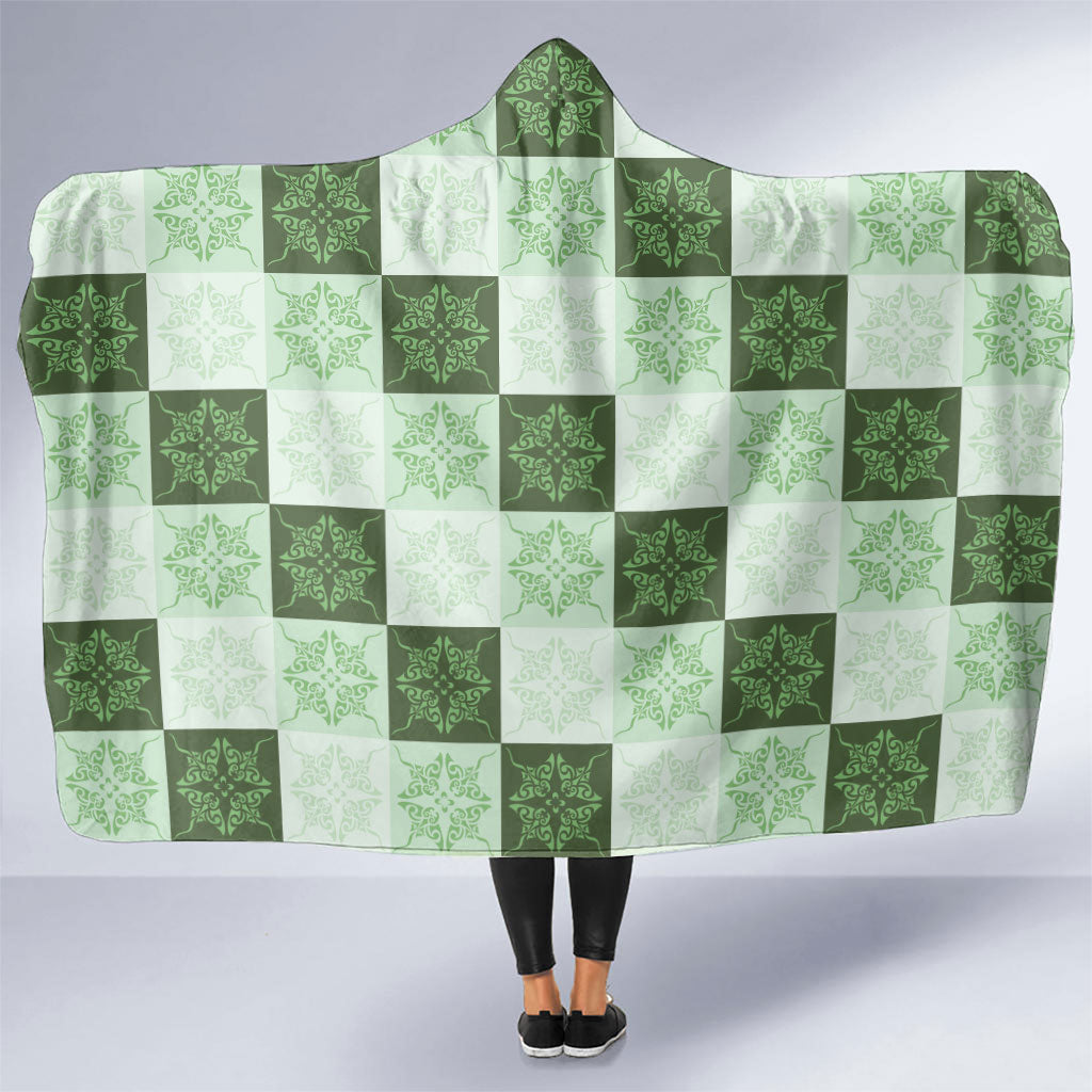 Sage Green Manta Ray Hawaiian Quilt Motif Hooded Blanket LT05 One Size Green - Polynesian Pride