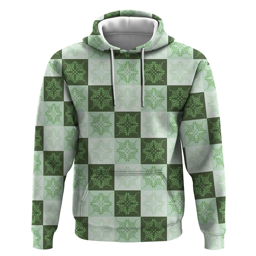 Sage Green Manta Ray Hawaiian Quilt Motif Hoodie LT05 Pullover Hoodie Green - Polynesian Pride