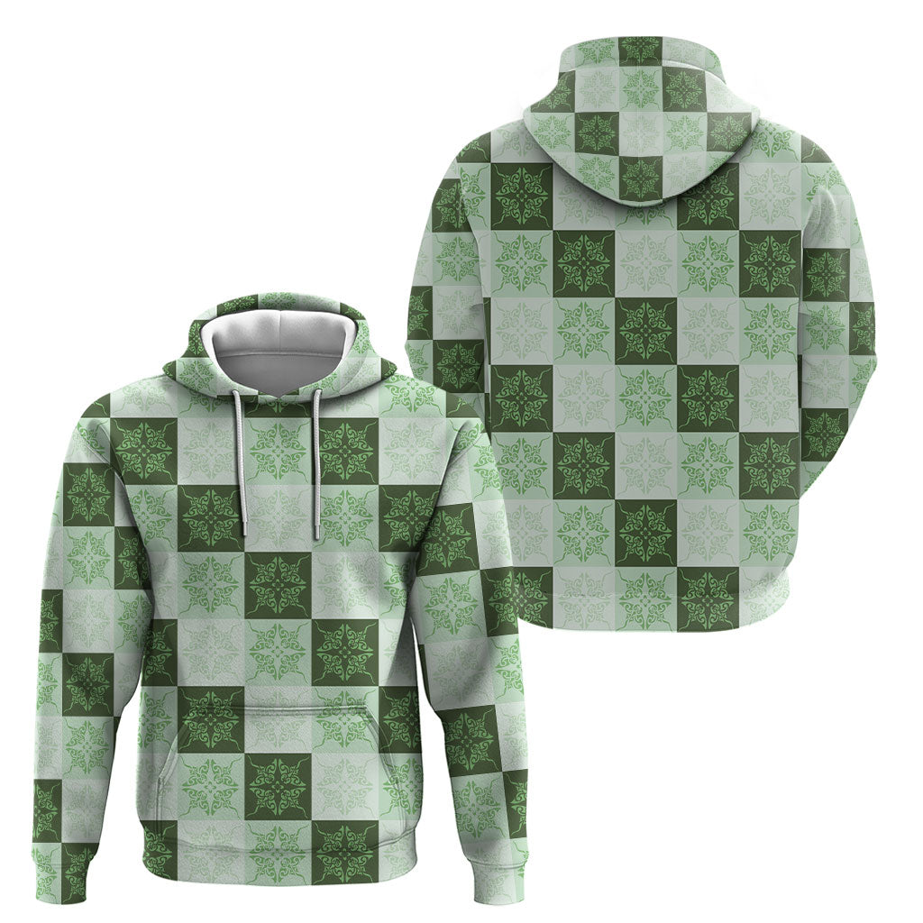 Sage Green Manta Ray Hawaiian Quilt Motif Hoodie LT05 - Polynesian Pride