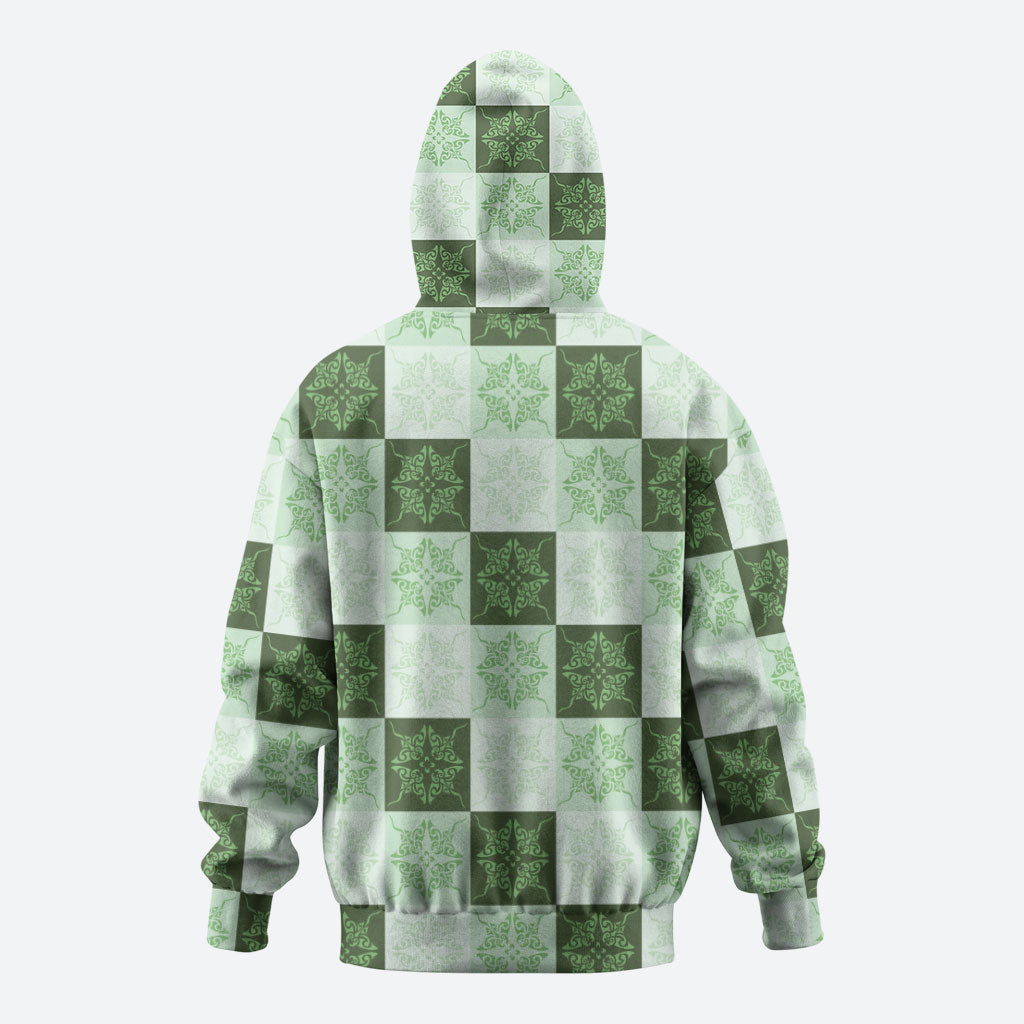 Sage Green Manta Ray Hawaiian Quilt Motif Hoodie LT05 - Polynesian Pride