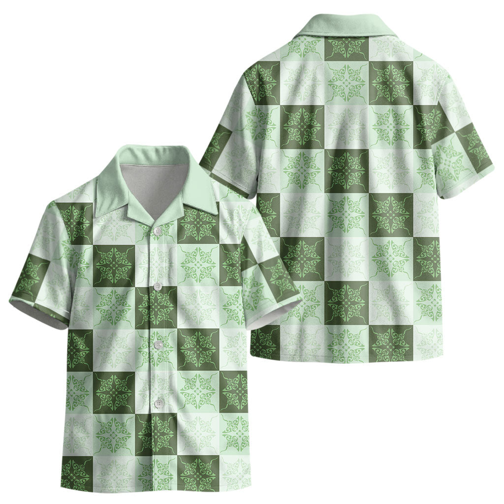 Sage Green Manta Ray Hawaiian Quilt Motif Kid Hawaiian Shirt LT05 - Polynesian Pride