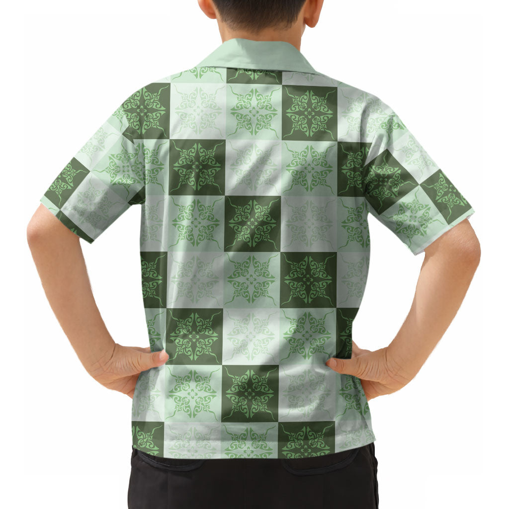 Sage Green Manta Ray Hawaiian Quilt Motif Kid Hawaiian Shirt LT05 - Polynesian Pride