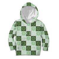 Sage Green Manta Ray Hawaiian Quilt Motif Kid Hoodie LT05 Hoodie Green - Polynesian Pride