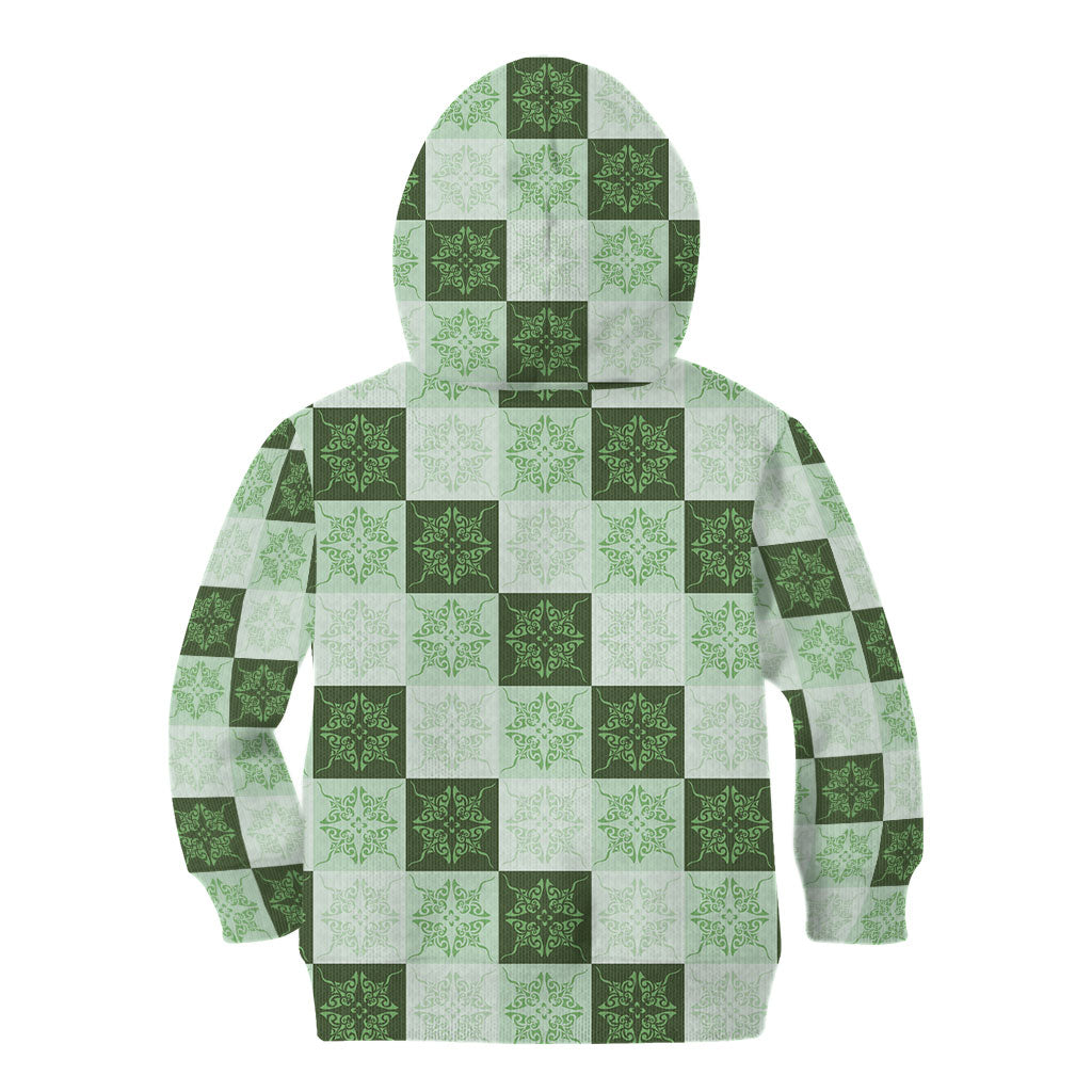 Sage Green Manta Ray Hawaiian Quilt Motif Kid Hoodie LT05 - Polynesian Pride