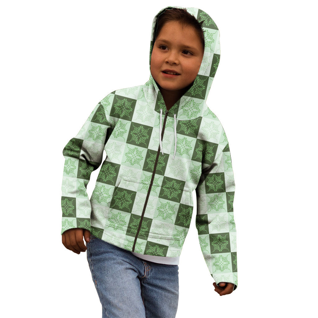 Sage Green Manta Ray Hawaiian Quilt Motif Kid Hoodie LT05 - Polynesian Pride