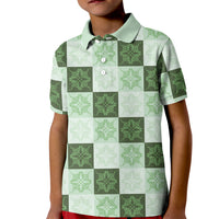 Sage Green Manta Ray Hawaiian Quilt Motif Kid Polo Shirt LT05 Kid Green - Polynesian Pride