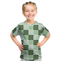 Sage Green Manta Ray Hawaiian Quilt Motif Kid T Shirt LT05 Green - Polynesian Pride
