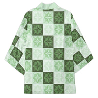 Sage Green Manta Ray Hawaiian Quilt Motif Kimono LT05 - Polynesian Pride