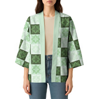Sage Green Manta Ray Hawaiian Quilt Motif Kimono LT05 - Polynesian Pride