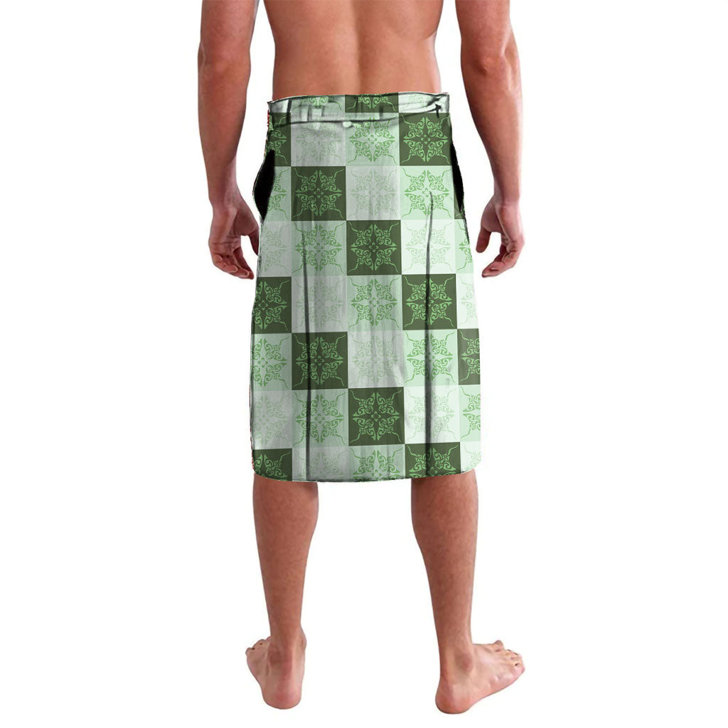 Sage Green Manta Ray Hawaiian Quilt Motif Lavalava LT05 - Polynesian Pride
