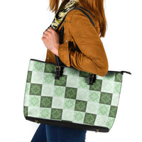 Sage Green Manta Ray Hawaiian Quilt Motif Leather Tote Bag LT05 Green - Polynesian Pride