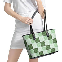 Sage Green Manta Ray Hawaiian Quilt Motif Leather Tote Bag LT05 - Polynesian Pride