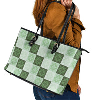 Sage Green Manta Ray Hawaiian Quilt Motif Leather Tote Bag LT05 - Polynesian Pride