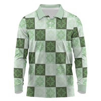 Sage Green Manta Ray Hawaiian Quilt Motif Long Sleeve Polo Shirt LT05 Green - Polynesian Pride