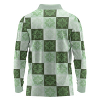 Sage Green Manta Ray Hawaiian Quilt Motif Long Sleeve Polo Shirt LT05 - Polynesian Pride