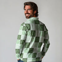 Sage Green Manta Ray Hawaiian Quilt Motif Long Sleeve Polo Shirt LT05 - Polynesian Pride