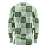 Sage Green Manta Ray Hawaiian Quilt Motif Long Sleeve Shirt LT05 - Polynesian Pride