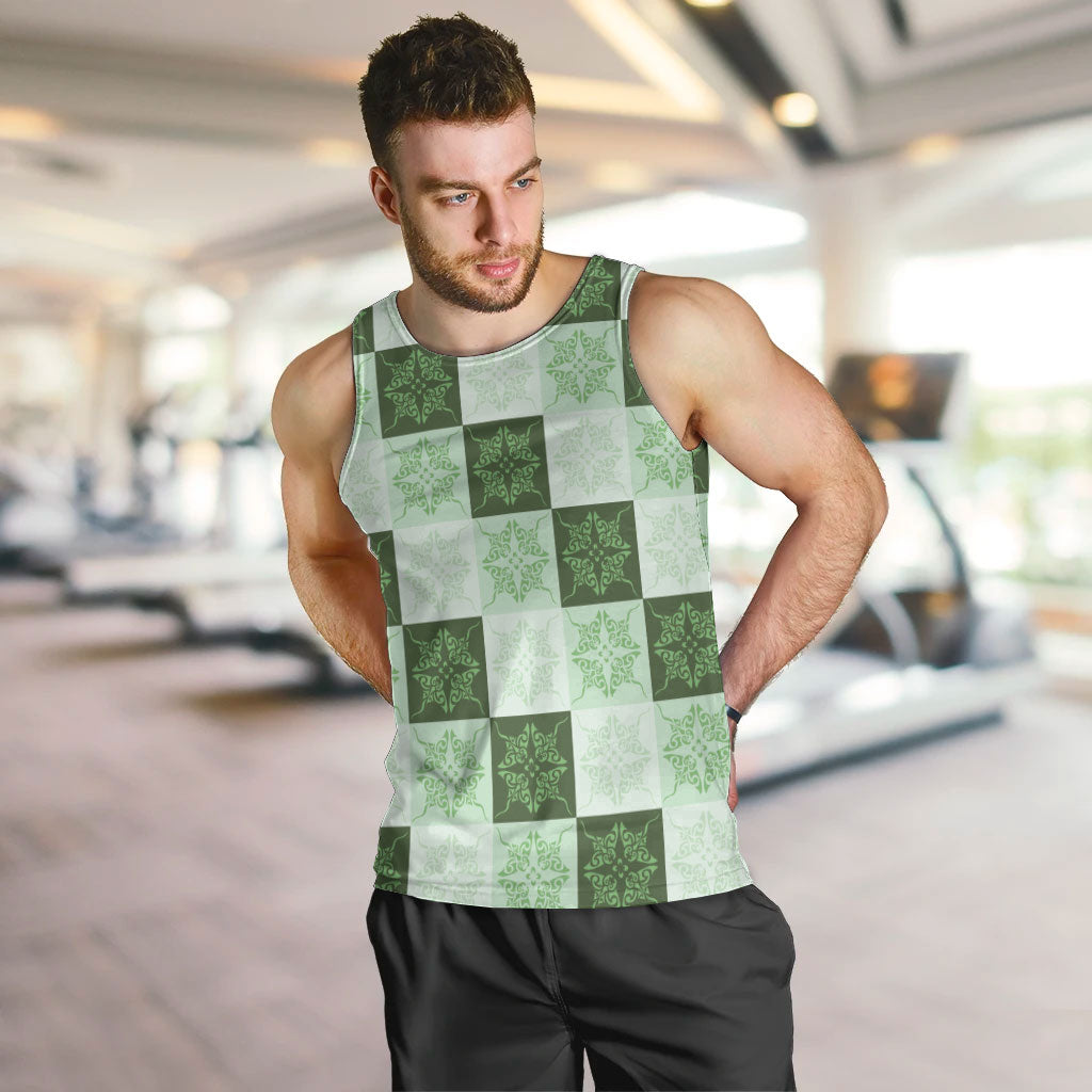 Sage Green Manta Ray Hawaiian Quilt Motif Men Tank Top LT05 Green - Polynesian Pride