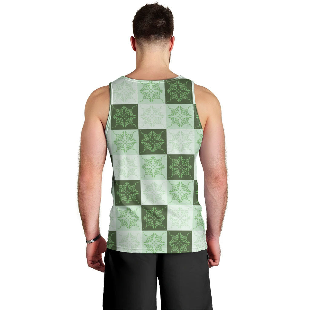 Sage Green Manta Ray Hawaiian Quilt Motif Men Tank Top LT05 - Polynesian Pride