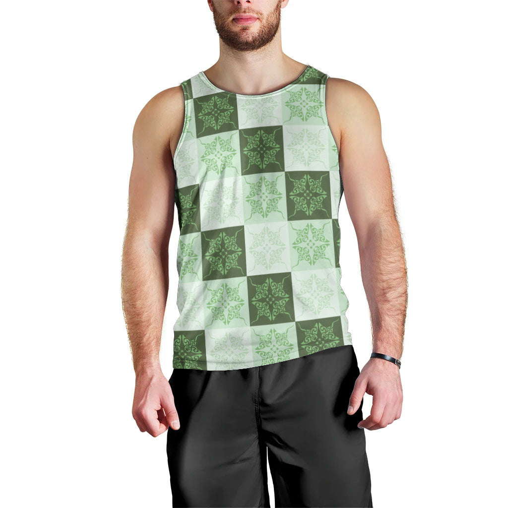 Sage Green Manta Ray Hawaiian Quilt Motif Men Tank Top LT05 - Polynesian Pride