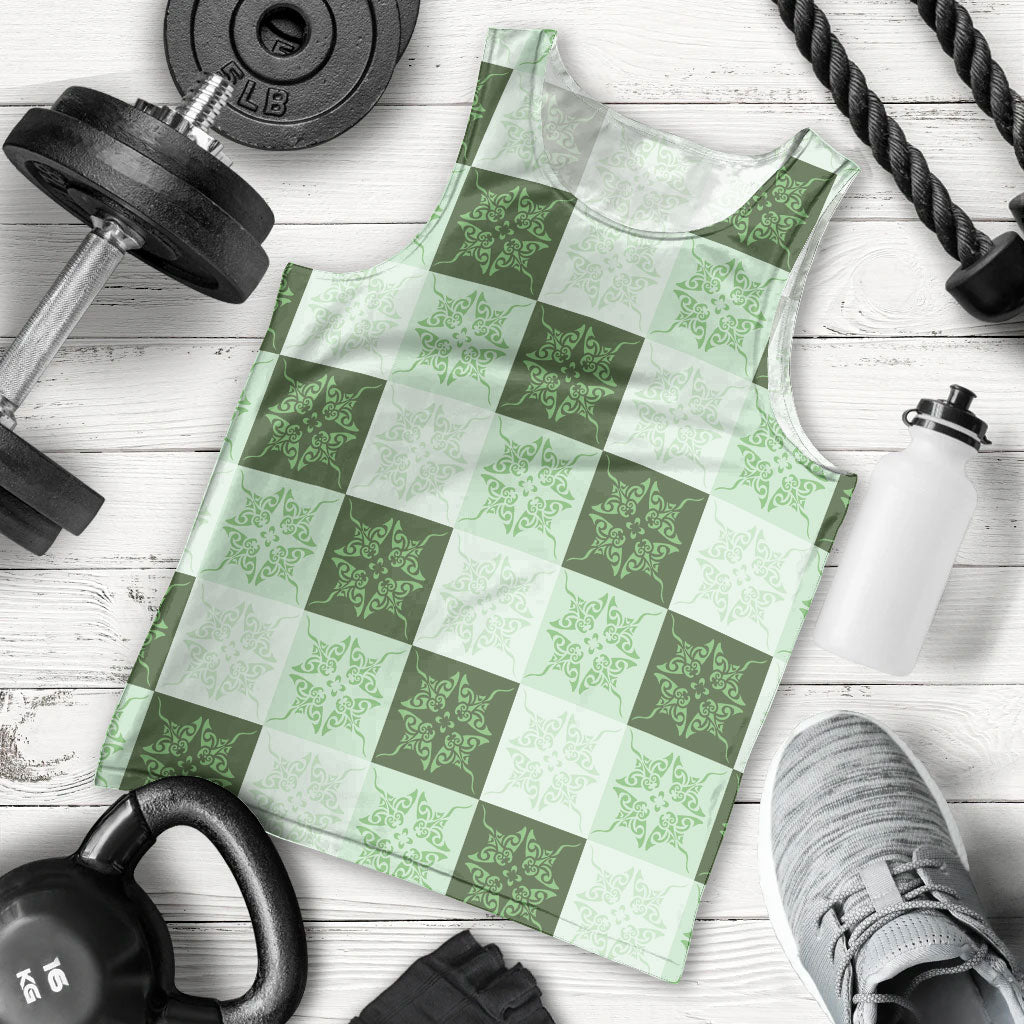 Sage Green Manta Ray Hawaiian Quilt Motif Men Tank Top LT05 - Polynesian Pride