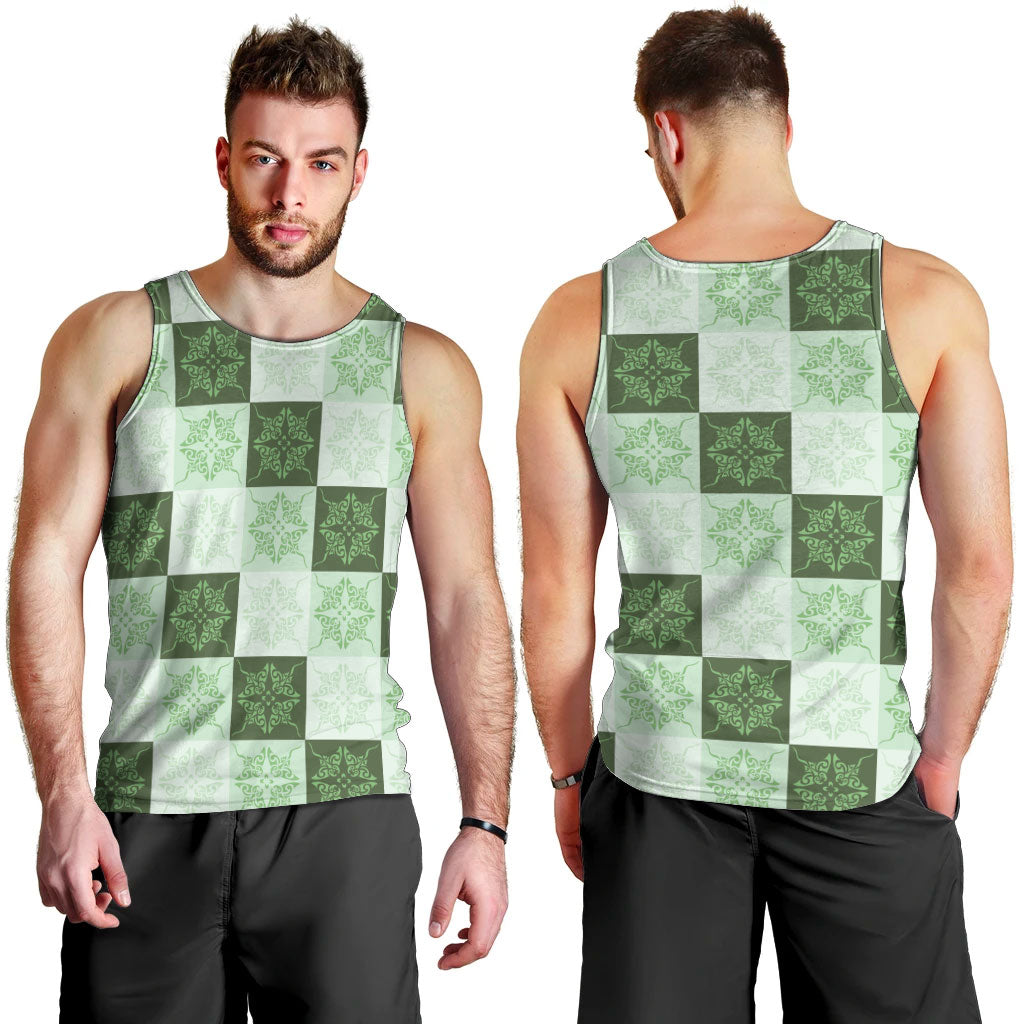 Sage Green Manta Ray Hawaiian Quilt Motif Men Tank Top LT05 - Polynesian Pride