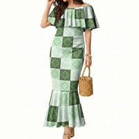 Sage Green Manta Ray Hawaiian Quilt Motif Mermaid Dress LT05 Women Green - Polynesian Pride