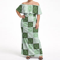 Sage Green Manta Ray Hawaiian Quilt Motif Off Shoulder Maxi Dress LT05 Women Green - Polynesian Pride