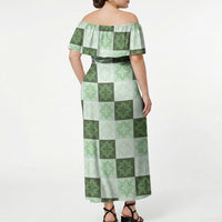 Sage Green Manta Ray Hawaiian Quilt Motif Off Shoulder Maxi Dress LT05 - Polynesian Pride
