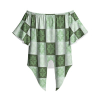 Sage Green Manta Ray Hawaiian Quilt Motif Off Shoulder Wrap Waist Top LT05 Green - Polynesian Pride