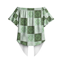 Sage Green Manta Ray Hawaiian Quilt Motif Off Shoulder Wrap Waist Top LT05 - Polynesian Pride