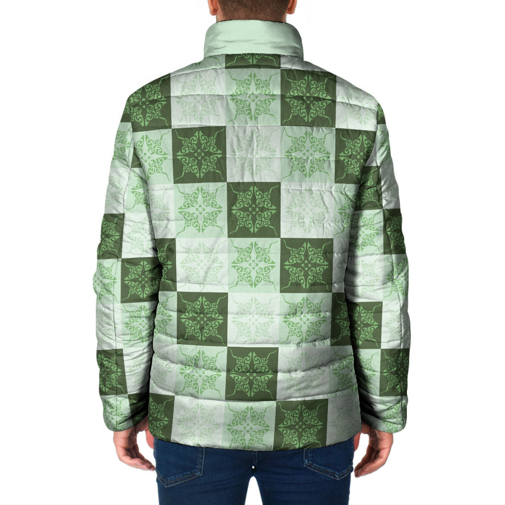 Sage Green Manta Ray Hawaiian Quilt Motif Padded Jacket LT05 - Polynesian Pride