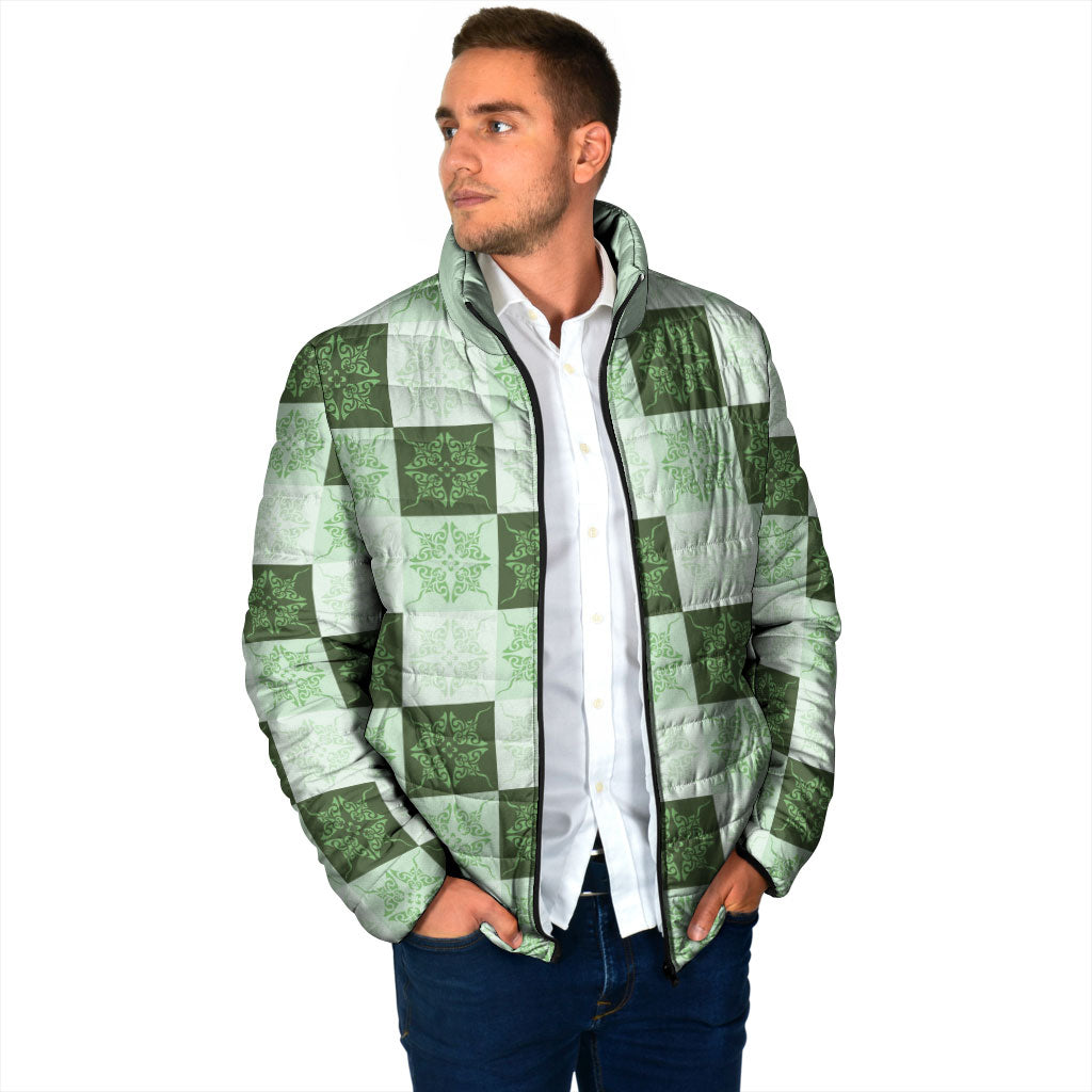 Sage Green Manta Ray Hawaiian Quilt Motif Padded Jacket LT05 - Polynesian Pride