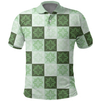 Sage Green Manta Ray Hawaiian Quilt Motif Polo Shirt LT05 Green - Polynesian Pride