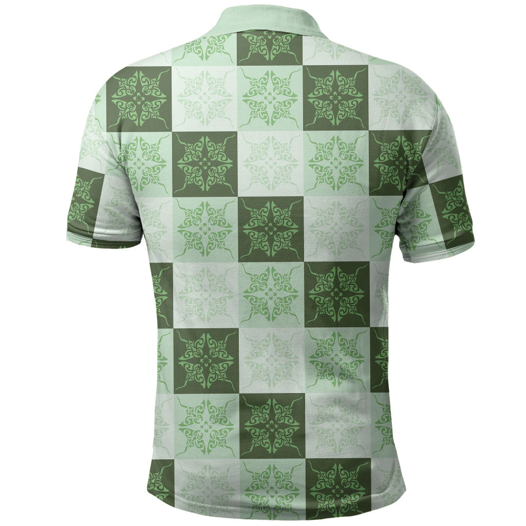 Sage Green Manta Ray Hawaiian Quilt Motif Polo Shirt LT05 - Polynesian Pride