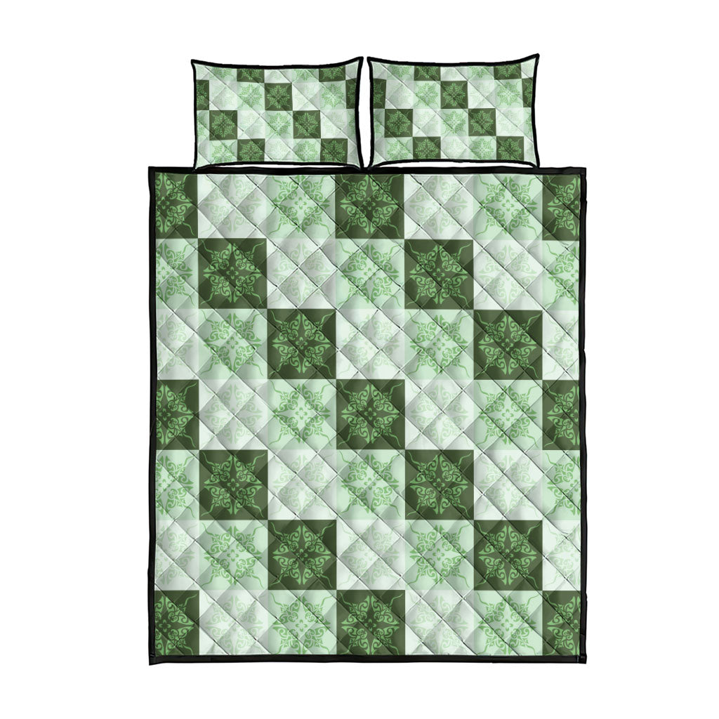 Sage Green Manta Ray Hawaiian Quilt Motif Quilt Bed Set LT05 - Polynesian Pride