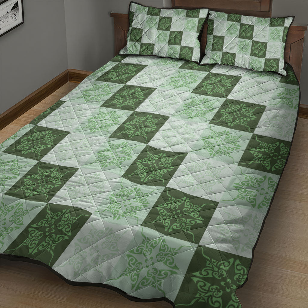 Sage Green Manta Ray Hawaiian Quilt Motif Quilt Bed Set LT05 - Polynesian Pride