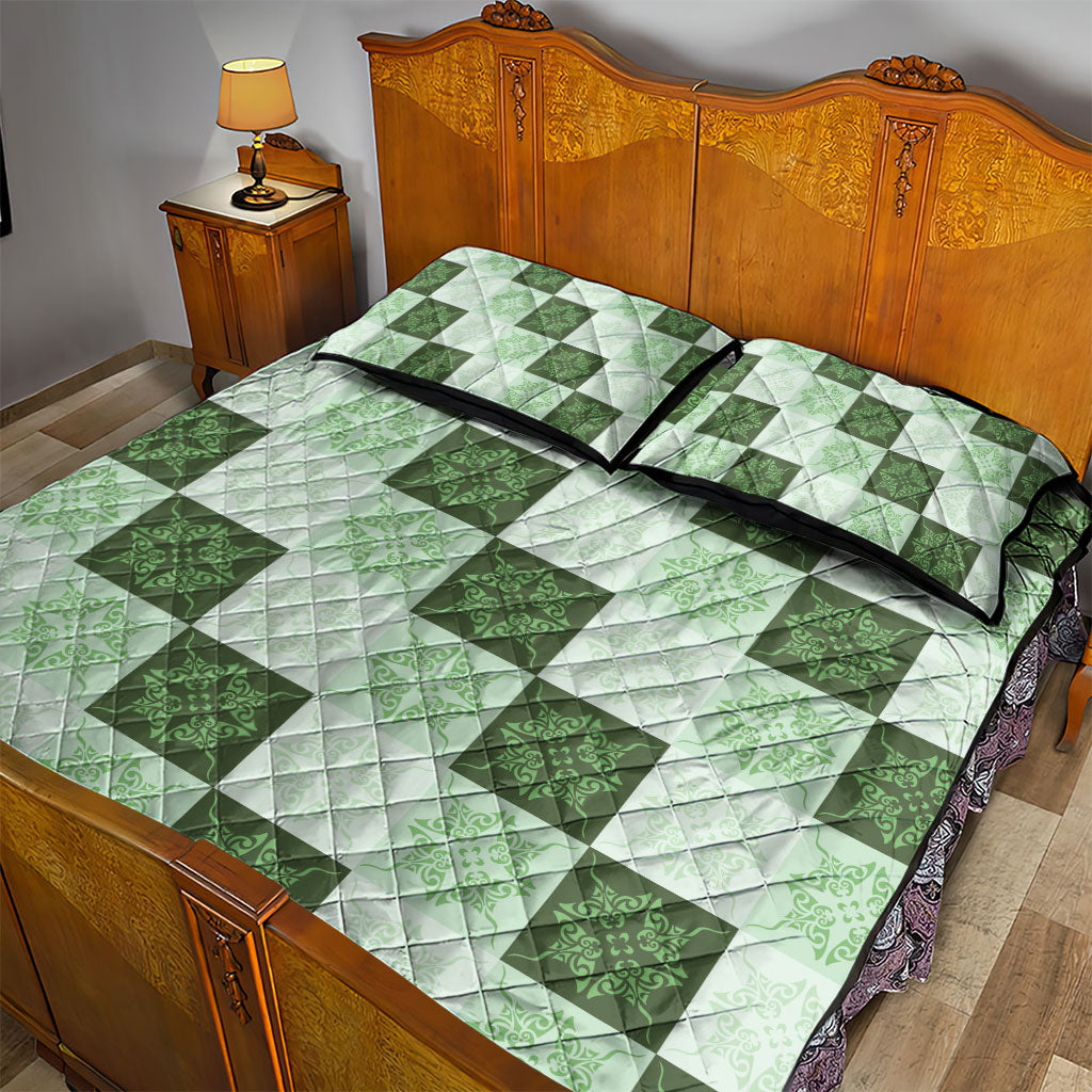 Sage Green Manta Ray Hawaiian Quilt Motif Quilt Bed Set LT05 - Polynesian Pride