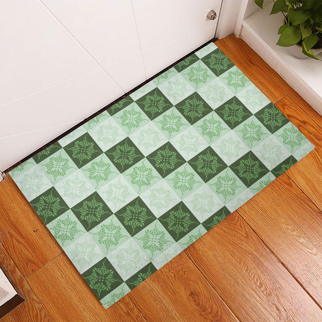 Sage Green Manta Ray Hawaiian Quilt Motif Rubber Doormat LT05 - Polynesian Pride